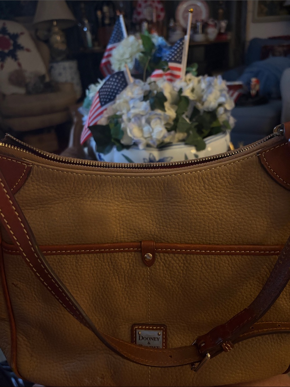 Dooney & Bourke Tan and Brown Pebbled Leather Shoulder Bag
